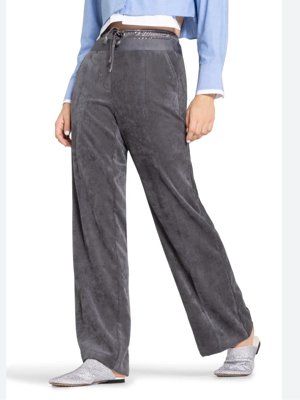NWT Cambio gray wide leg drawstring waist corduroy pants